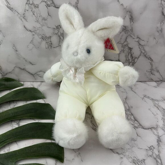 Dakin Baby Things Chime Vintage 1991 White Rabbit Bunny Plush Toy Ruffle Collar - Picture 1 of 8